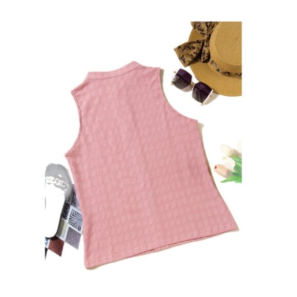 ๐ New Pink Lattice Textured Split Neck Tank Top โ Size M - Picture 6 of 9
